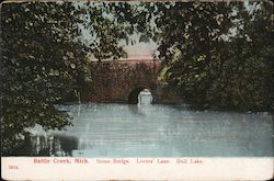 Stone Bridge, Lovers' Lane, Gull Lake Battle Creek, MI Postcard Postcard Postcard