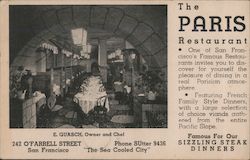 The Paris Restaurant E. Guash, Owner and Chef, 242 O'Farrell Street San Francisco, CA Postcard Postcard Postcard