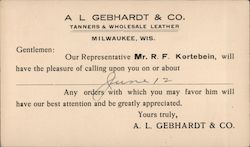 A L Gebhardt & Co. Tanners & Wholesale Leather Postcard
