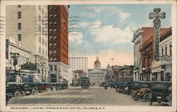 Main Street, Looking Towards State Capitol Columbia, SC Postcard Postcard Postcard