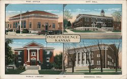 Post Office, City Hall, Public Library, Memorial Hall Independence, KS Postcard Postcard Postcard