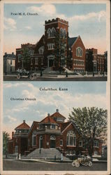 First M.E. Church and Christian Church Postcard