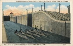 US "C" Class Submarines in Gatun Locks, Panama Canal Postcard