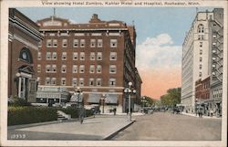 View showing Hotel Zumbro, Kahler Hotel and Hospital Rochester, MN Postcard Postcard Postcard