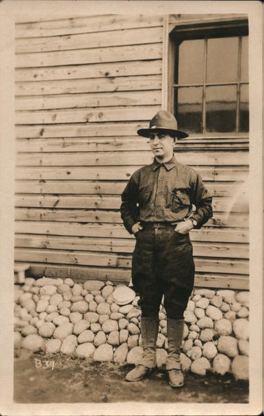 Soldier Pictured Beside Building Newport Rhode Island