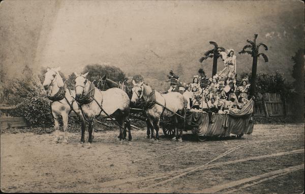 Porter photo. Horse-drawn parade float carrying group of women. Ellenville New York