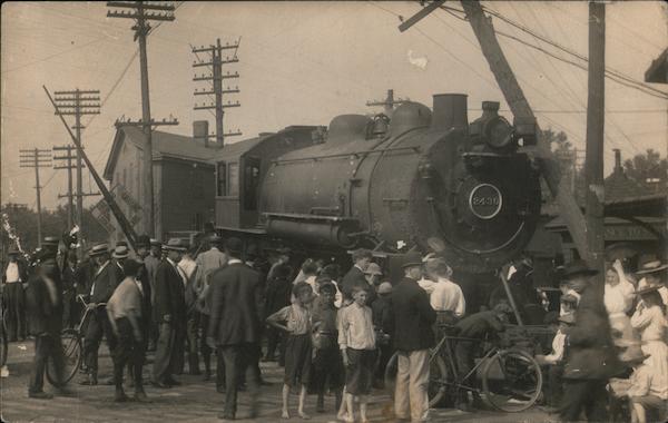 Image Of A Crowd Gathering Around A Steam-Engine Train With Powerlines Rome New York