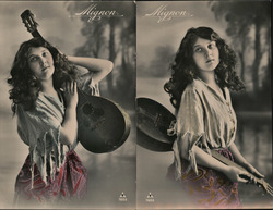 Lot of 2: "Mignon" Woman with 4 String Kobza Ukraine? Music Postcard Postcard Postcard