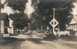 Railroad Crossing, Small Town Postcard