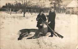 Children with Rifles Standing Over Buck Postcard