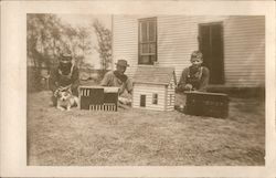 Young Boys Playing with Toy Houses and Stores Outside Postcard