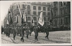 Military Men on Parade, Eastern Europe Postcard
