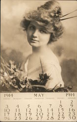 William H. Rau Photographer Woman Holding Flower May 1914 Calendar Philadelphia, PA Advertising Postcard Postcard Postcard