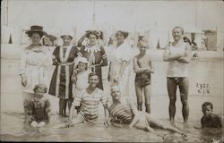 Victorian Men, Women, and Children in Water at Beach Postcard