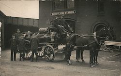Bond Street Fire Station and Horse-Drawn Fire Engine Postcard