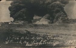 Ohio Oil Compan Steel Tanks Struck by Lightening 1909 Postcard