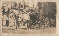Horse-Drawn Fire Wagon in a Parade Postcard