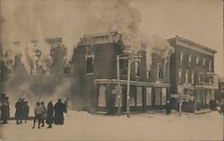 Building on Fire with Crowd Watching Parishville, NY Postcard Postcard Postcard