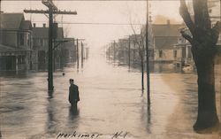 Flooded Streets and Boy Standing in Water Postcard