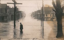 Flooded Streets and Boy Standing in Water Herkimer, NY Postcard Postcard Postcard