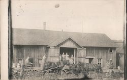 Dairy Farm, Barn, group of people, horse drawn farm equipment Postcard