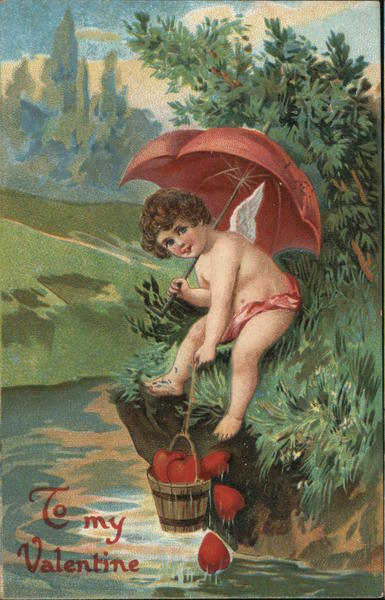To My Valentine - A Cupid Holding a Umbrella