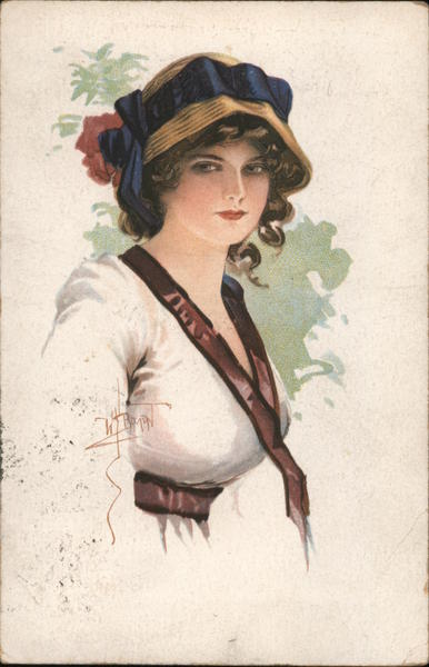 Lady in White, with Hat Artist Signed