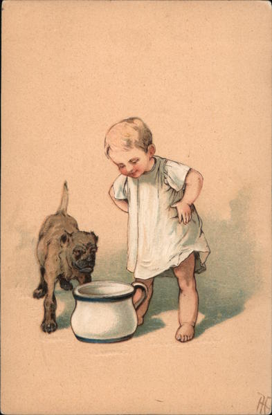 Dog & Child with Chamber Pot Dogs