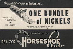 Reno's Horseshoe Club - Discount Coupon Advertising Ephemera Ephemera Ephemera