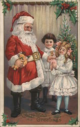 Christmas Greetings - Santa and Children Postcard