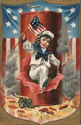 4th of July - Hats Off All Along the Line Postcard