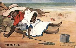 Tired Out - Kids Sleeping on the Beach Postcard