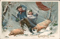 A Merry Christmas, Children, Pigs Postcard Postcard Postcard