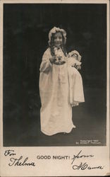 Good Night - Girl With a Candle and a Doll Postcard