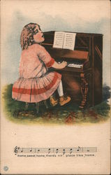 Girl Playing Piano Home Sweet Home Postcard