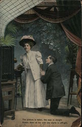 A Man Kneeing to His Woman Postcard