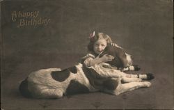 A Happy Birthday - Girl with Dog Postcard