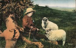 Child with Two Sheep Postcard