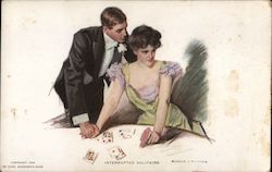 Interrupted Solitaire - Man Stops a Woman Playing Artist Signed Alonzo Kimball Postcard Postcard Postcard