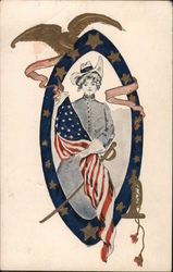 Patriotic - A Woman Holds US Flag Postcard