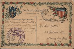 On Active Service A.E.F. Christmas Greetings 1918 Postcard