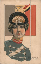 A Soldier Woman Holding Germany's Flag Postcard