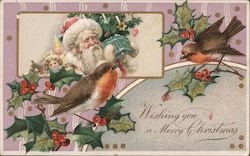 Santa, Holly Hold To Light Postcard