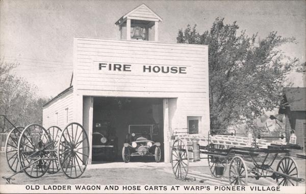 Pioneer Village Fire House - Old Ladder Wagon and Hose Carts at Warp's Pioneer Village Minden Nebraska
