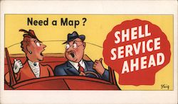 Steig Cartoon: Need a Map? Shell Service Ahead. Postcard