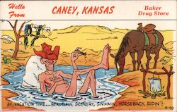 Hello from Caney, Kansas - Baker Drug Store Postcard