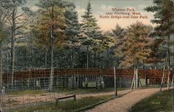 Rustic Bridge over Deer Park, Whalom Park Postcard