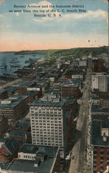 Second Avenue and the business district as seen from the top of the LC Smith Bldg Postcard