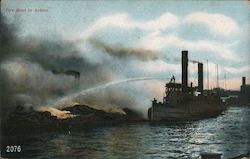 Fire Boat in Action Postcard