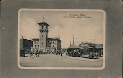 Fire Station in Village Square Brookline, MA Postcard Postcard Postcard